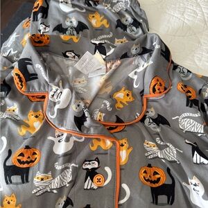 munki munki Gray Cat and Pumpkin Pajama Set